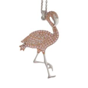 APM monaco Pink Flamingo Necklace Pendant Silver, Rhinestone Detail New
